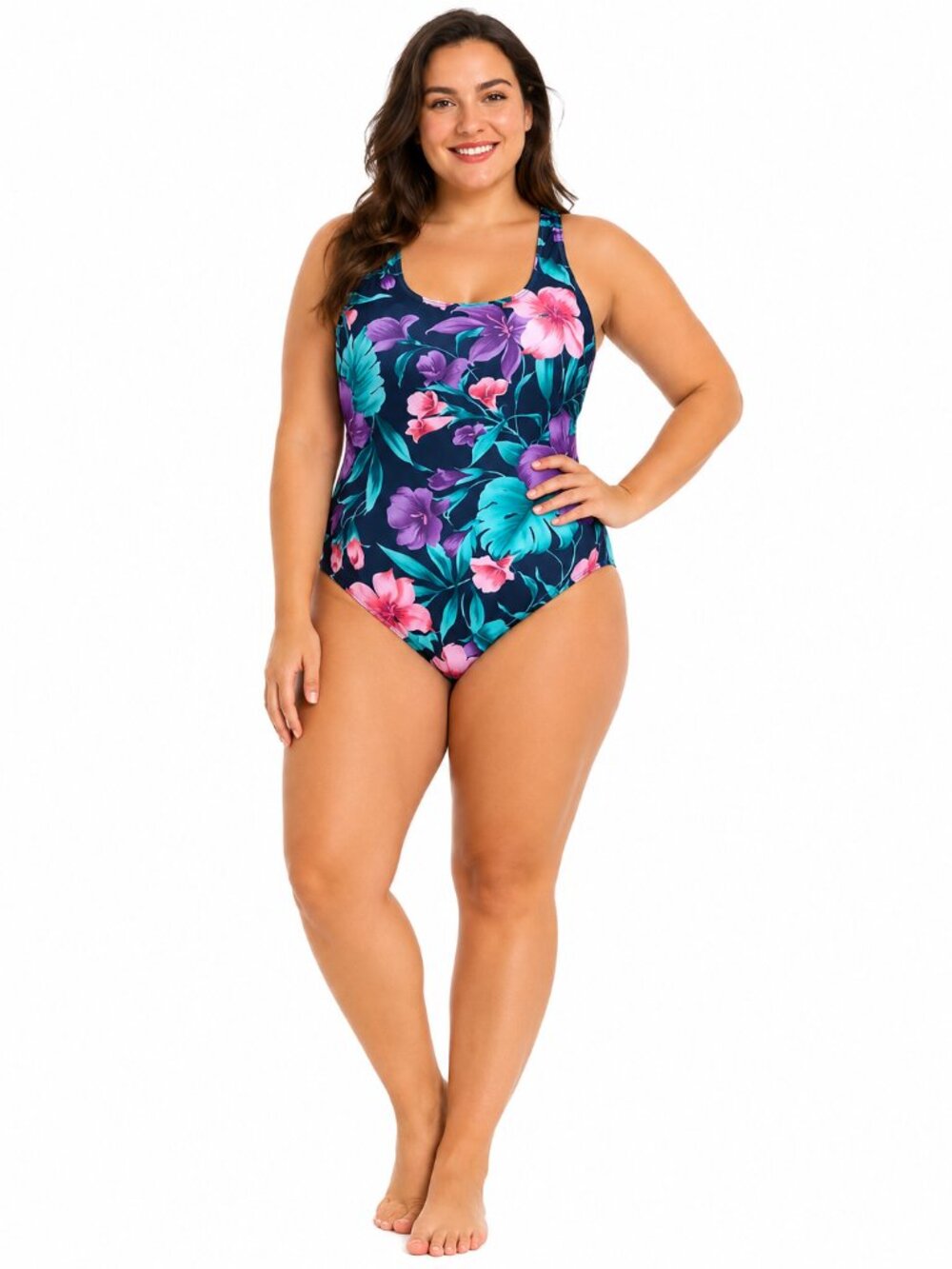 Zeraca Women's Hawaiian Tropical Floral Print Racerback 1-Piece Swimwear